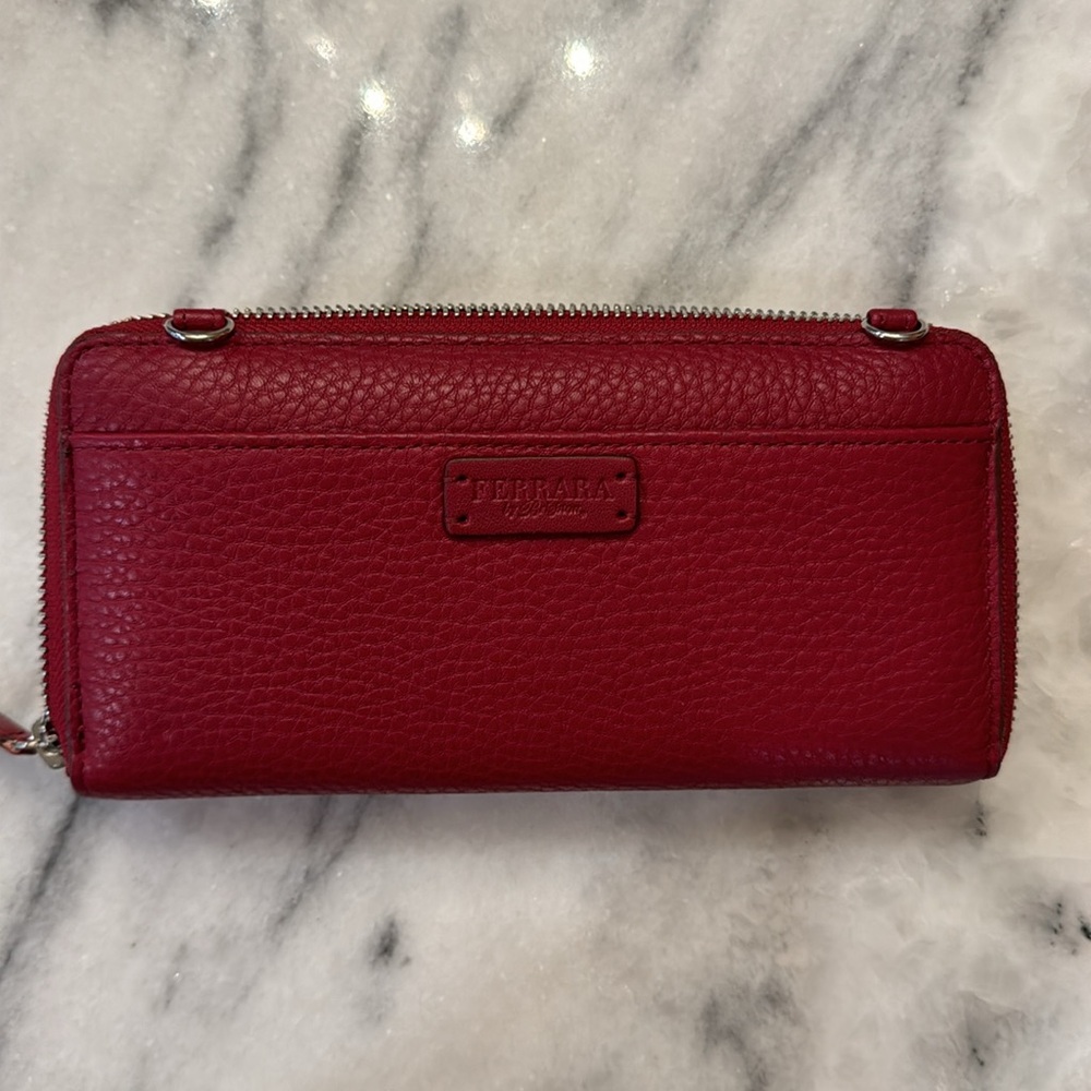 Brighton FERRARA Large Lipstick RED Zip Around Leather Wallet Crossbody - Picture 3 of 5
